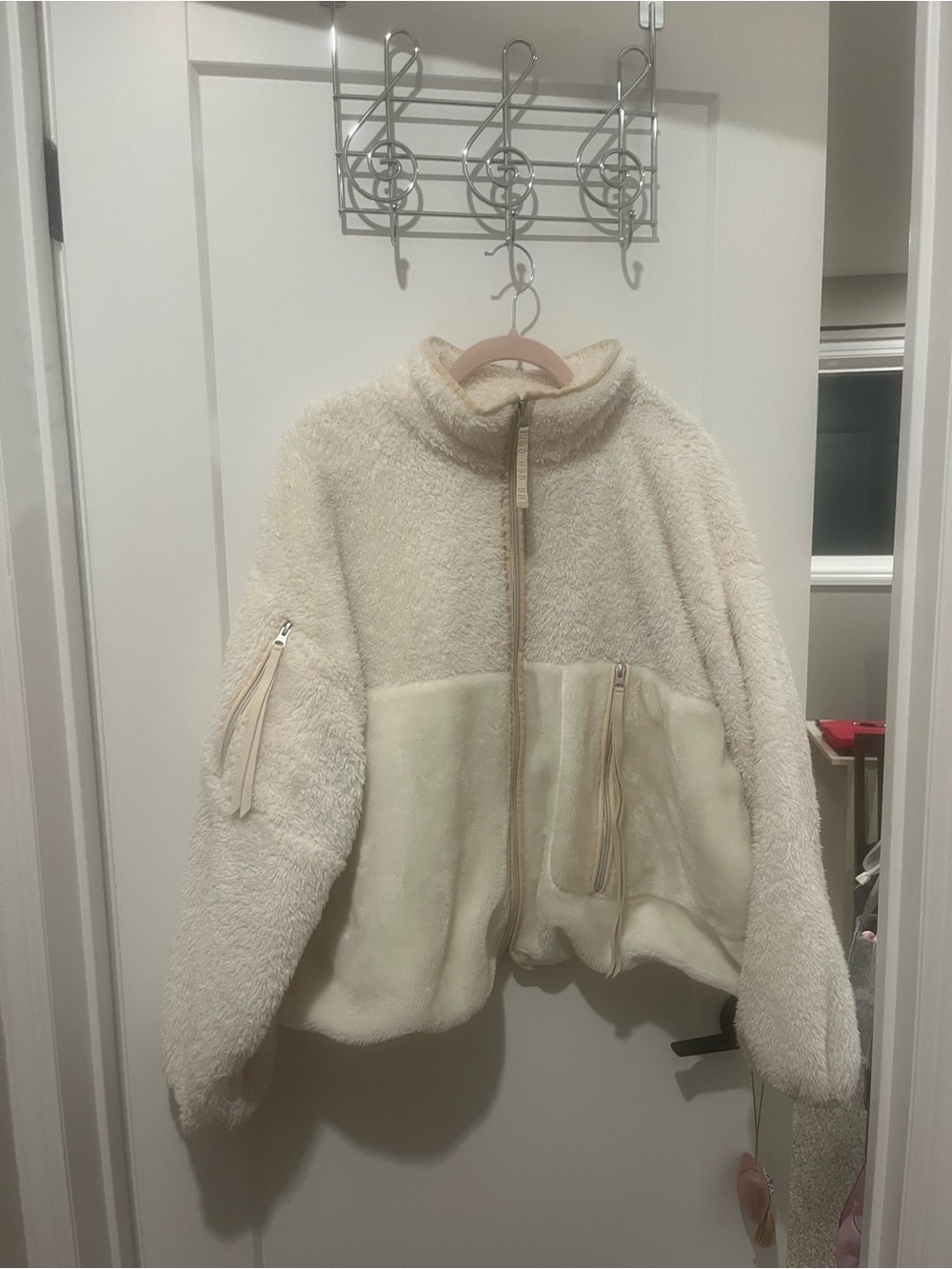 UGG oversized womenβs fleece Cream Sherpa Zip-Up Jacket